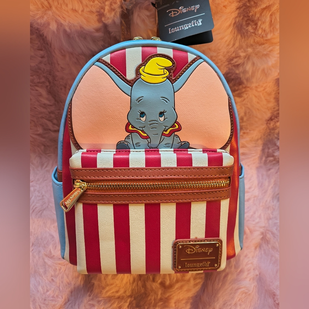 Loungefly Red and White Disney Dumbo Circus Striped Mini Backpack